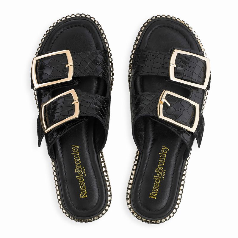 Russell And Bromley Gold Mine Ženske Sandale Crne | CAJ4489DR