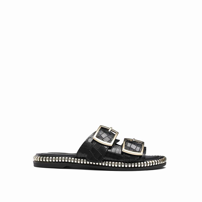 Russell And Bromley Gold Mine Ženske Sandale Crne | CAJ4489DR