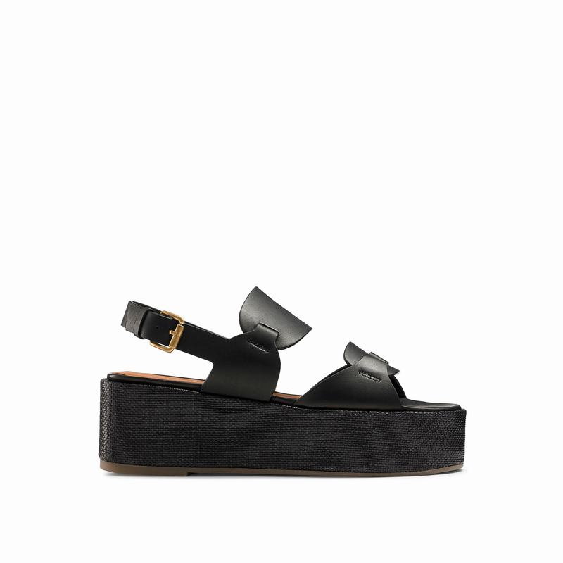 Russell And Bromley Palm Ženske Sandale na Klin Crne | HHQ4059KE